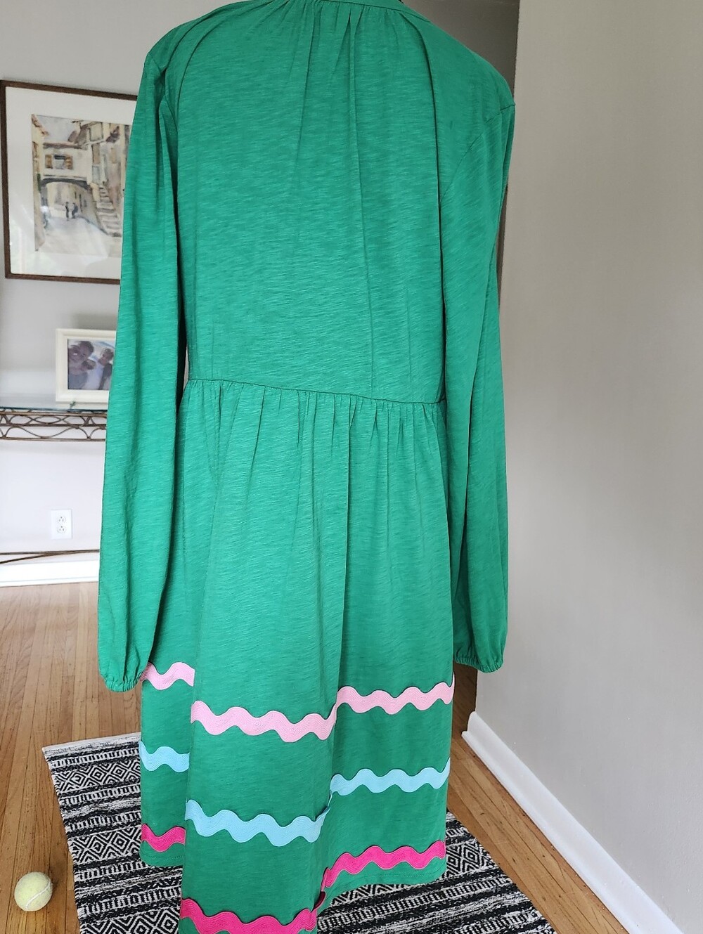 Women BODEN Green Dress with Pink Rick rack trim - Picture 2 of 2